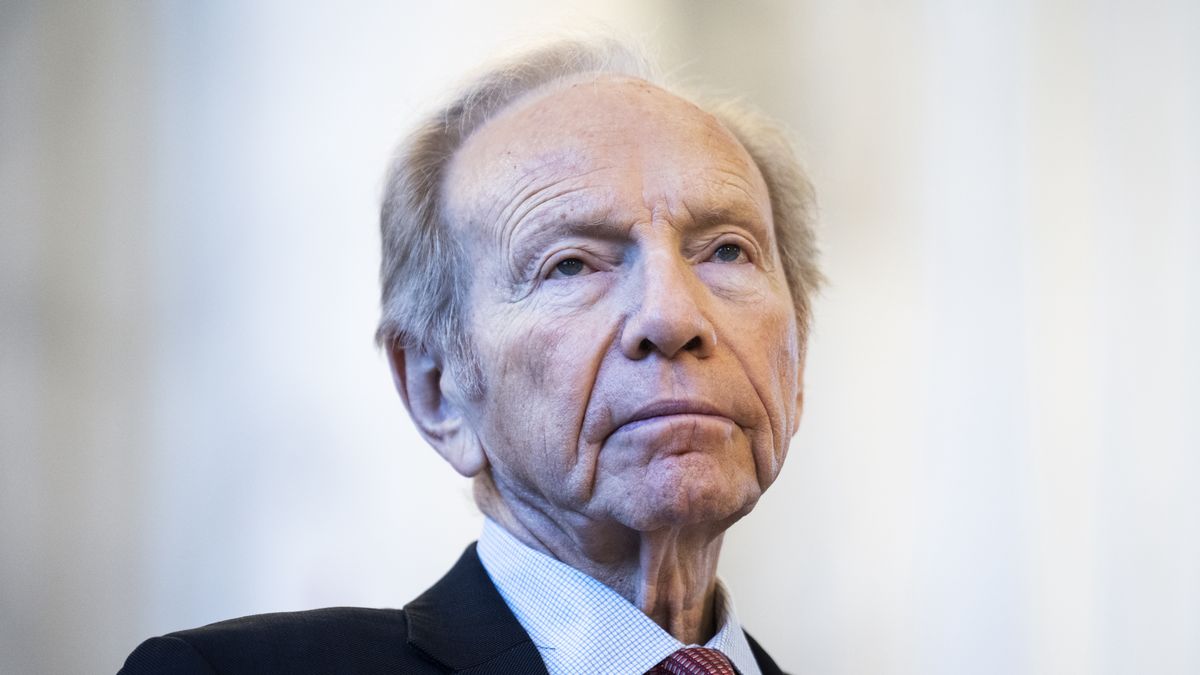 UNITED STATES - MARCH 16: Former Sen. Joe Lieberman, I-Conn., attends a senate briefing hosted by the Organization of Iranian American Communities (OIAC), to discuss U.S. policy on Iran including concrete steps needed to empower the Iranian people as they strive to topple the ruling tyranny, in Russell Building on Thursday, March 16, 2023. Gen. James Jones and John Bolton, former national security advisors, also attended. (Tom Williams/CQ-Roll Call, Inc via Getty Images)