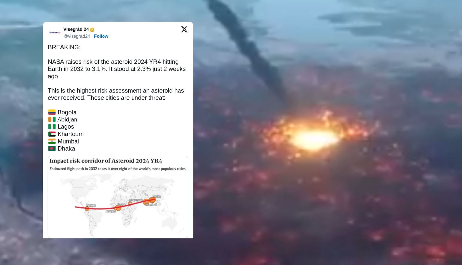 Asteroida może uderzyć w Ziemię. Jest mapa zagrożonych miejsc