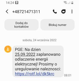 Fałszywy SMS o wyłączeniu energii elektrycznej