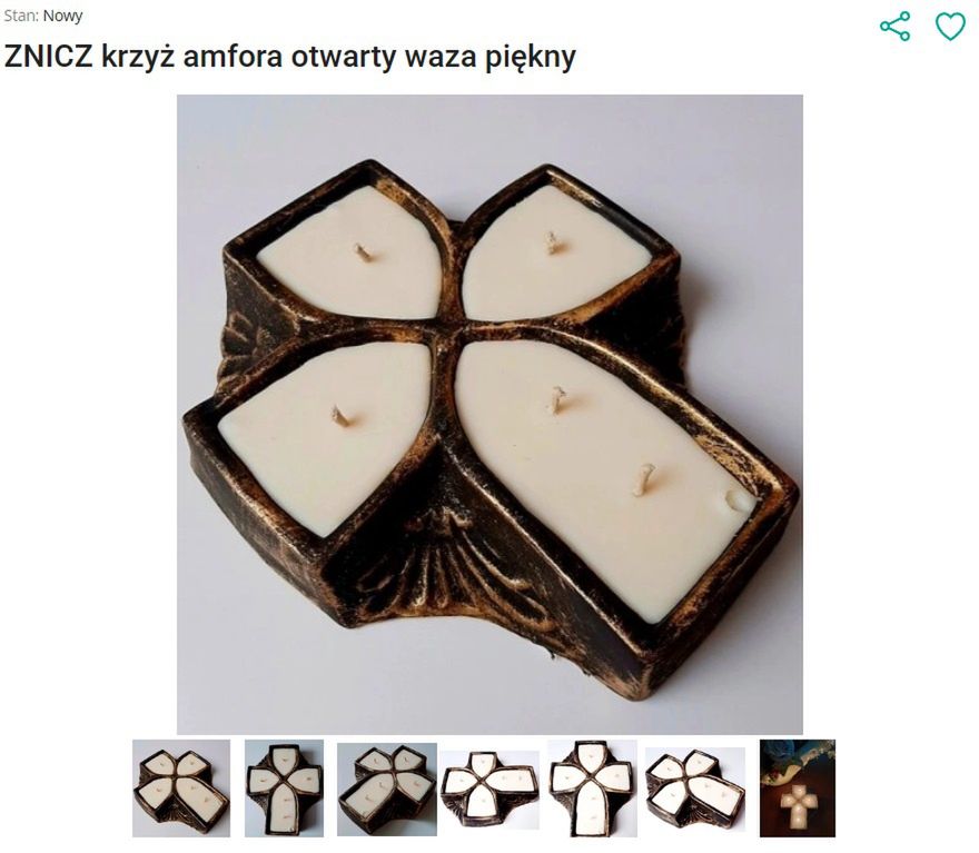 Znicz otwarty w kształcie krzyża na portalu Allegro