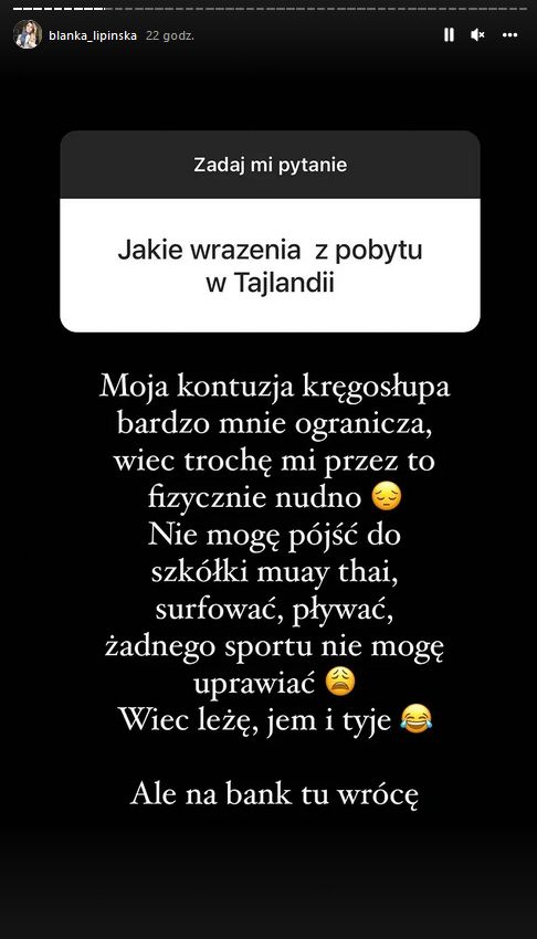 Przemyślenia Blanki Lipińskiej na InstaStories