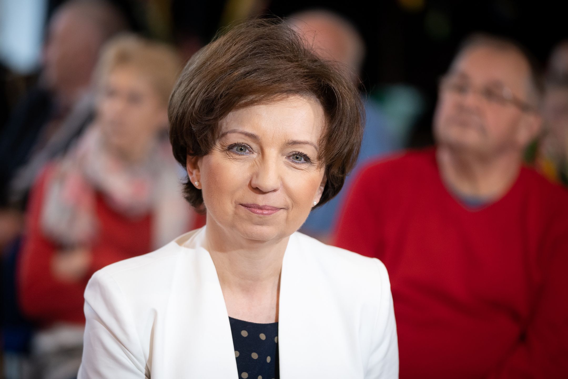 Polish Minister of Family Marlena Malag met with the seniors at Daily Retirement Home in Wola Karczewska, Poland on April 6,  2022 (Photo by Mateusz Wlodarczyk/NurPhoto via Getty Images)
