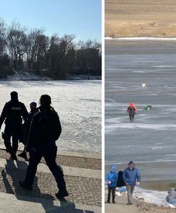 Ryzykują życie wchodząc na cienki lód. "Chłopiec rozbijał lód, mama się przyglądała"
