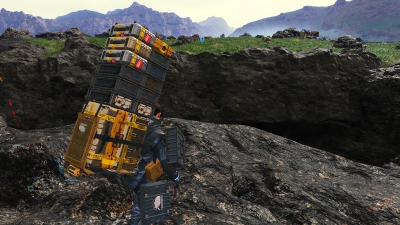 Death Stranding - rdza widoczna na paczkach