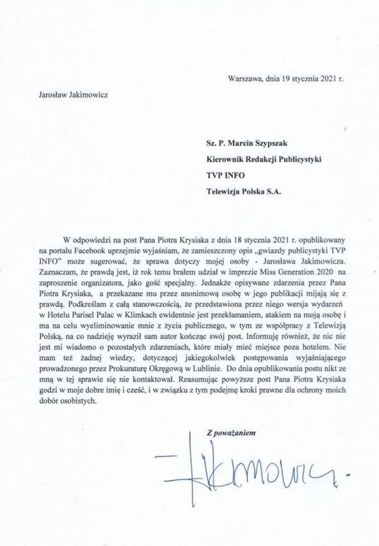 Jarosław Jakimowicz zaprzecza insynuacjom