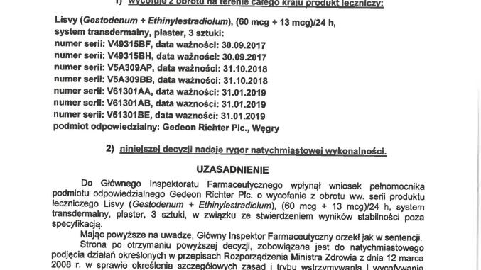 Decyzja Głównego Inspektoratu Farmaceutycznego.