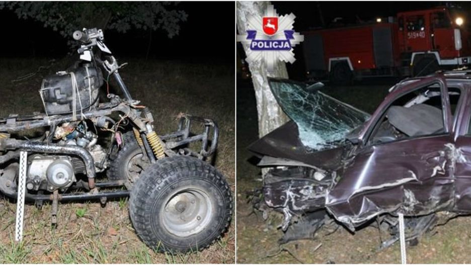 23-latek jechał quadem bez oświetlenia. Doprowadził do wypadku z udziałem dwóch samochodów.