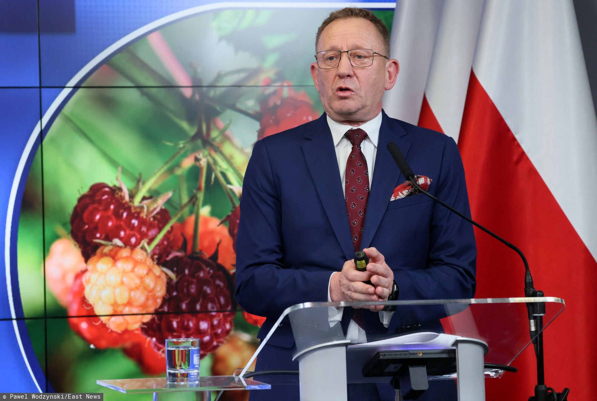 Jak podał UOKiK, wyniki kontroli w ok. 60 skupach nie wskazują na zmowę cenową na rynku malin. Na zdj. minister rolnictwa Robert Telus