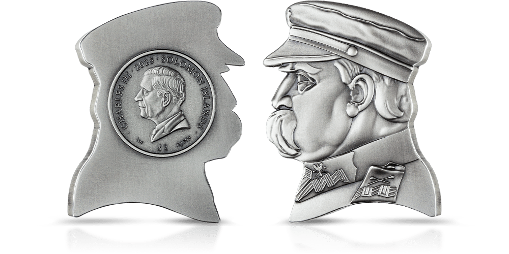  Srebrna moneta w kształcie popiersia Józefa Piłsudskiego