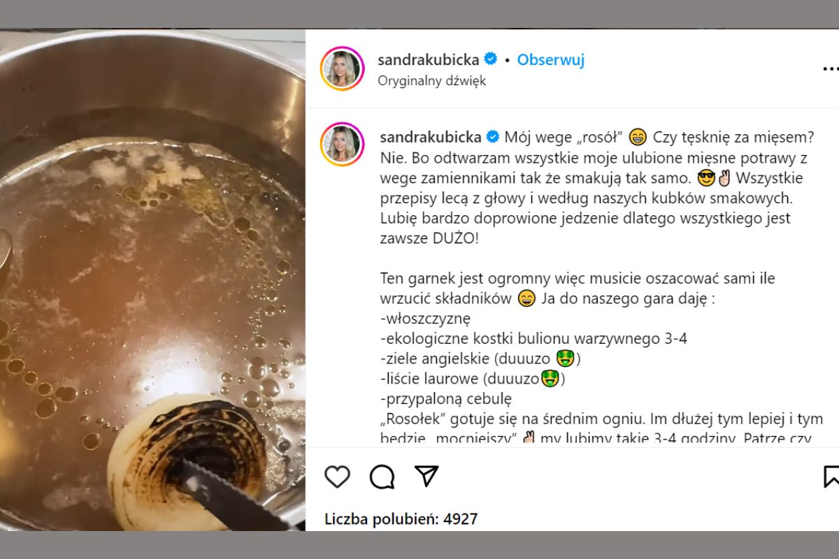 Sandra Kubicka udostępniła swój przepis na wegetariański rosół