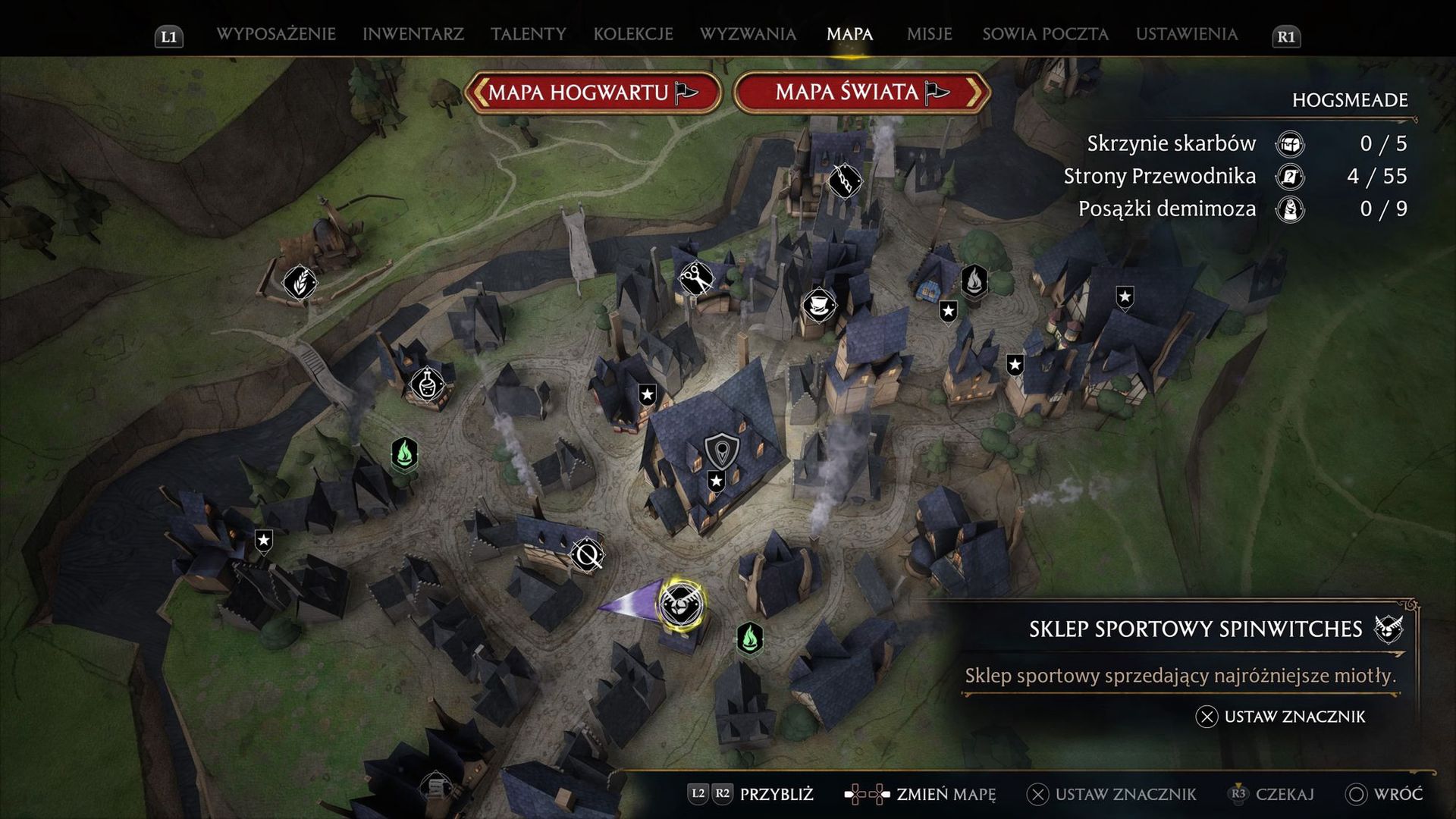 Sklep sportowy Spinwitches na mapie Hogsmeade. 