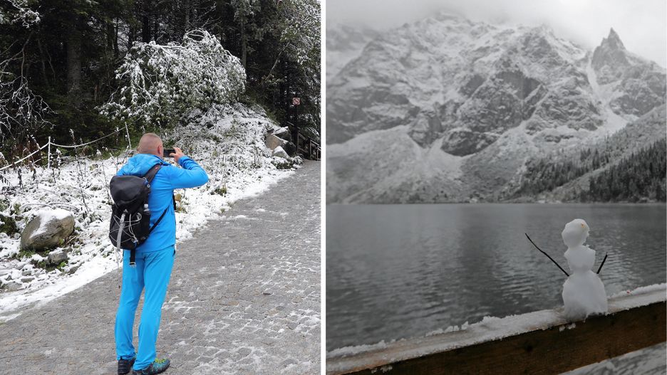 Tatry w śniegu. Bałwany przez Morskim Okiem