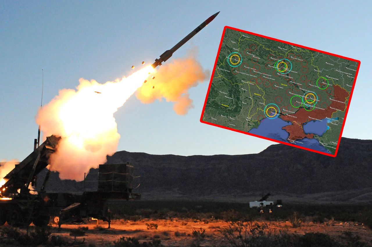 Patriot System and map of Ukrainian AD systems - overview picture
