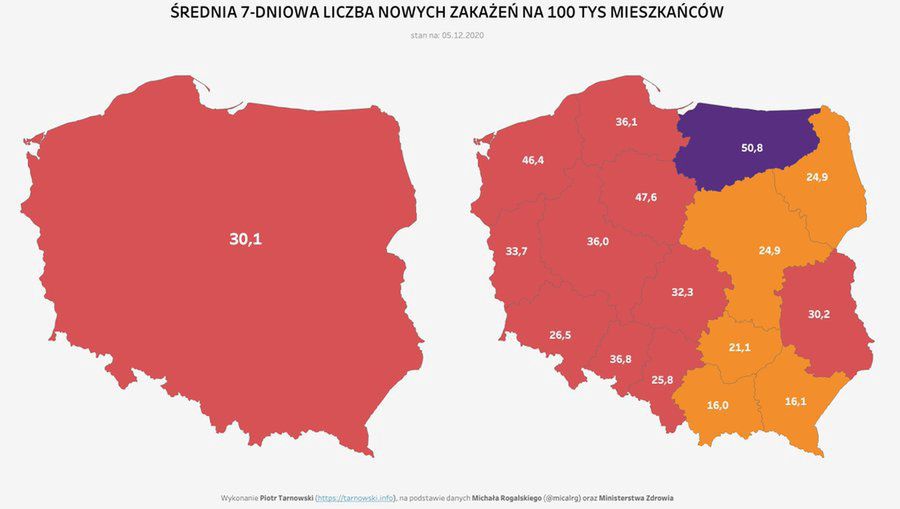 Koronawirus w Polsce. W pięciu województwach poziom zakażeń odpowiada strefie żółtej. 