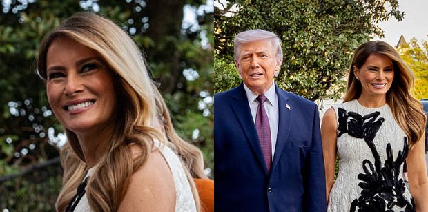 Melania Trump przyciągała spojrzenia podczas przywitania królewskiej pary z Holandii. Postawiła na nieoczywistą suknię (ZDJĘCIA)