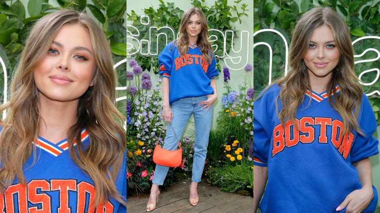 Joanna Opozda pozuje na evencie marki odzieżowej