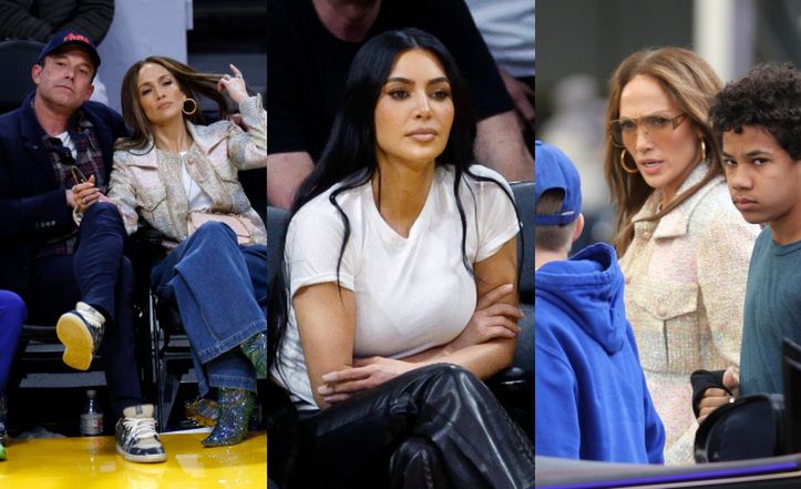 Naburmuszona Jennifer Lopez nudzi się na meczu z Benem Affleckiem. Wpadła też Kim Kardashian (ZDJĘCIA)