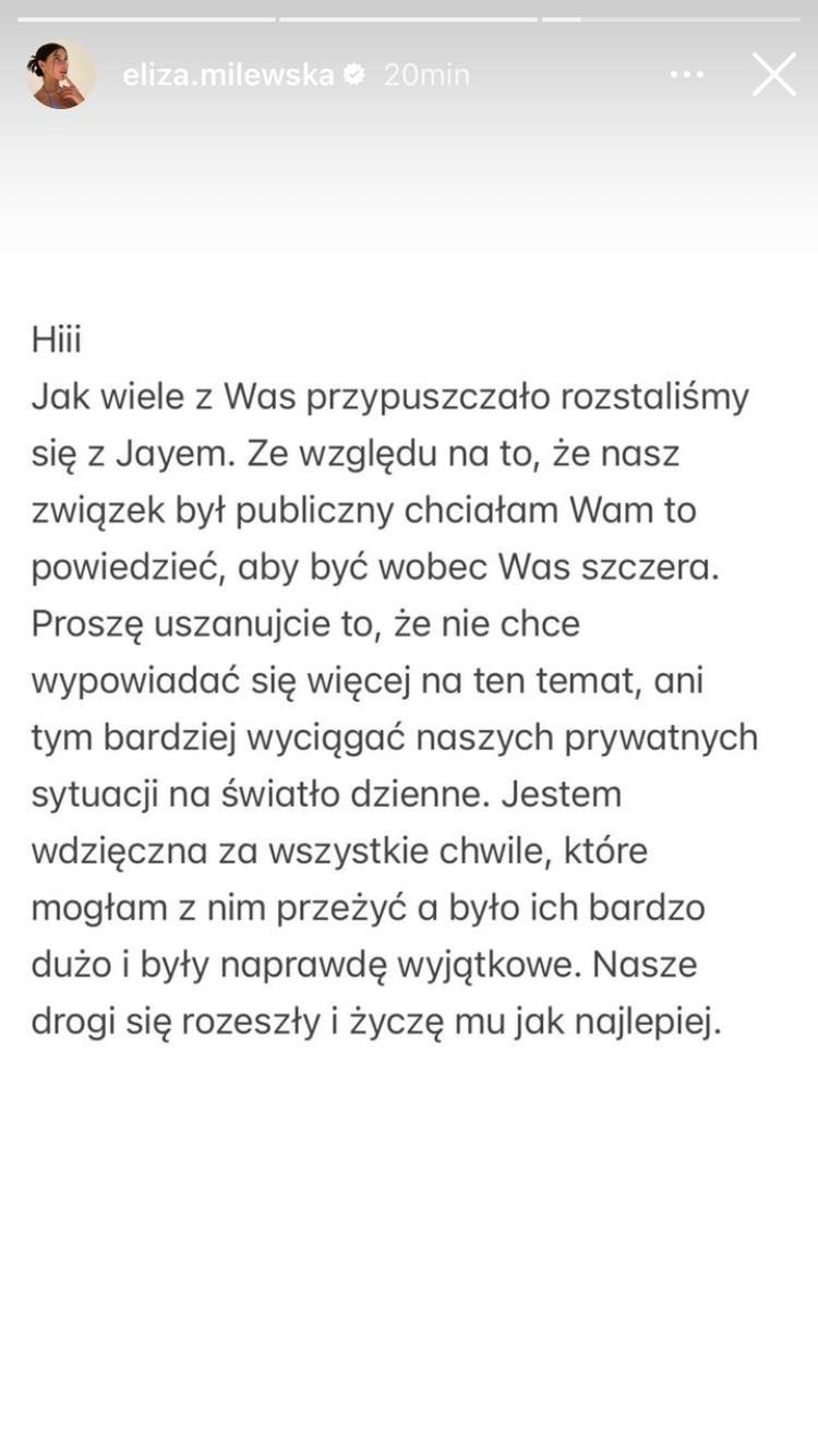 Eliza Milewska i Jeremiah "Jay" Dąbrowski rozstali się 