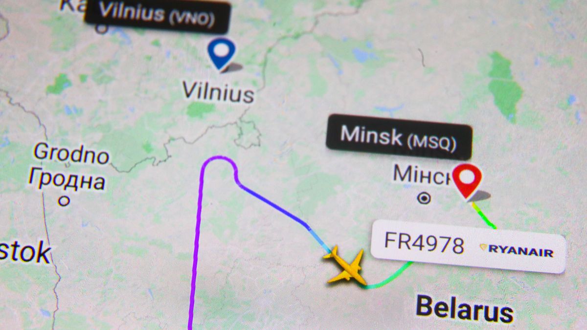 Flight history for Ryanair flight FR4978 shown on Flightradar24 website is displayed on a mobile phone screen photographed for illustration photo. Krakow, Poland on May 24, 2021. The Ryanair Boeing 737 flight from Athens to Vilnius, Lithuania, carrying some 170 passengers with Roman Protasevich, activist blogger, was flying over Belarus when it was forced to perform an emergency landing in Minsk after a bomb threat from Belarusian authorities only to arrest a dissident journalist on board.European nations reacted with outrage, accusing Belarus of "state terrorism". (Photo by Beata Zawrzel/NurPhoto via Getty Images)