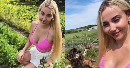 Idealna pani domu Marianna Schreiber z pokaźnym dekoltem rwie marchewkę i kopie ziemniaki: "Dla ciebie nawet sama wyhoduję warzywa na zupę"