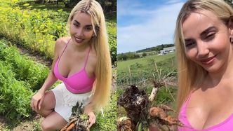 Idealna pani domu Marianna Schreiber z pokaźnym dekoltem rwie marchewkę i kopie ziemniaki: "Dla ciebie nawet sama wyhoduję warzywa na zupę"