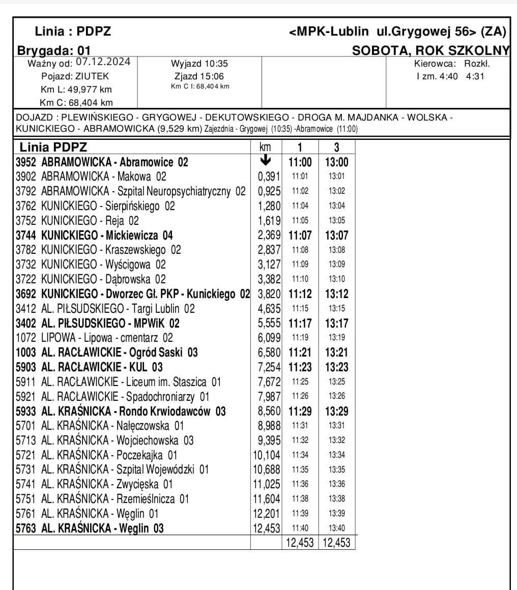 PDPZ 2024 ZIUTEK - ROZKŁAD JAZDY: ABRAMOWICKA - KRAŚNICKA