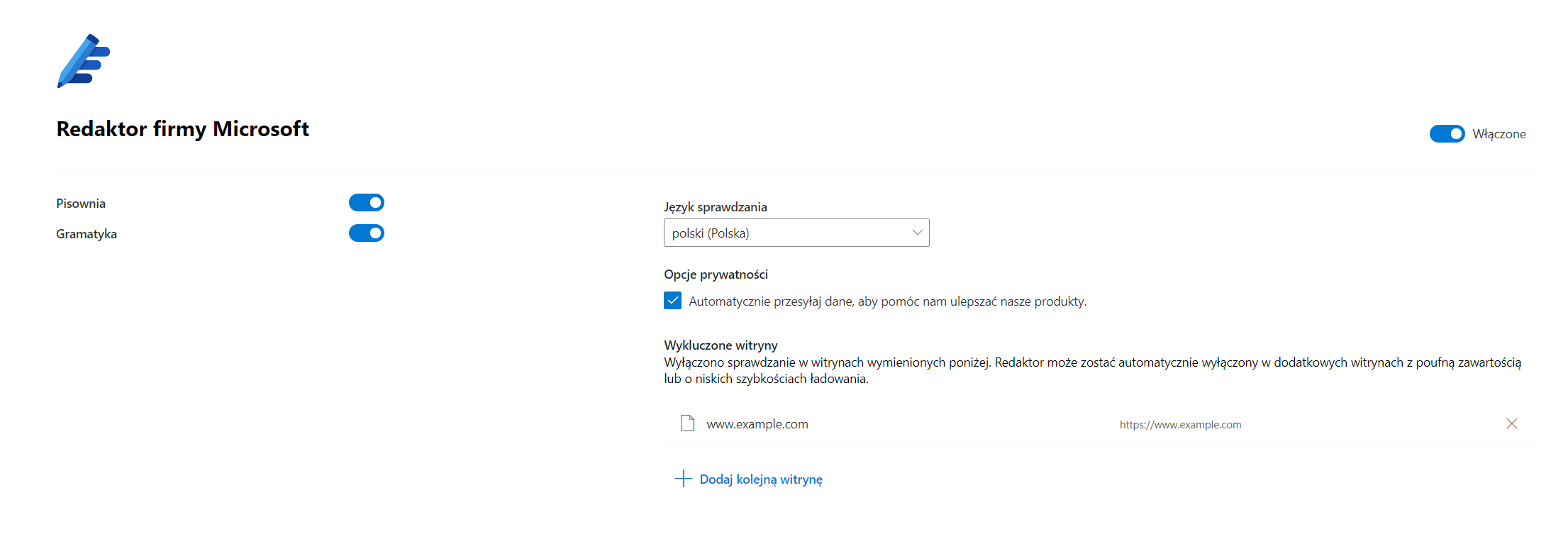Redaktor domyślnie przesyła dane Microsoftowi, by dodatkowo ulepszać aplikację.