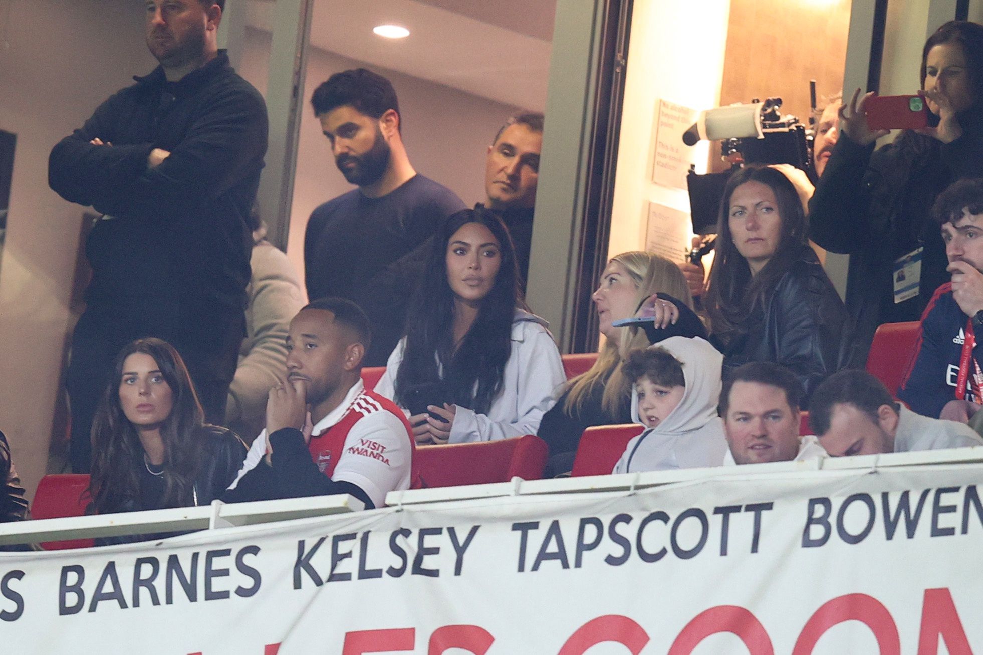 LONDON, ENGLAND - MARCH 16: Kim Kardashian watches the match from the stands during the UEFA Europa League round of 16 leg two match between Arsenal FC and Sporting CP at Emirates Stadium on March 16, 2023 in London, United Kingdom. (Photo by Charlotte Wilson/Offside/Offside via Getty Images)