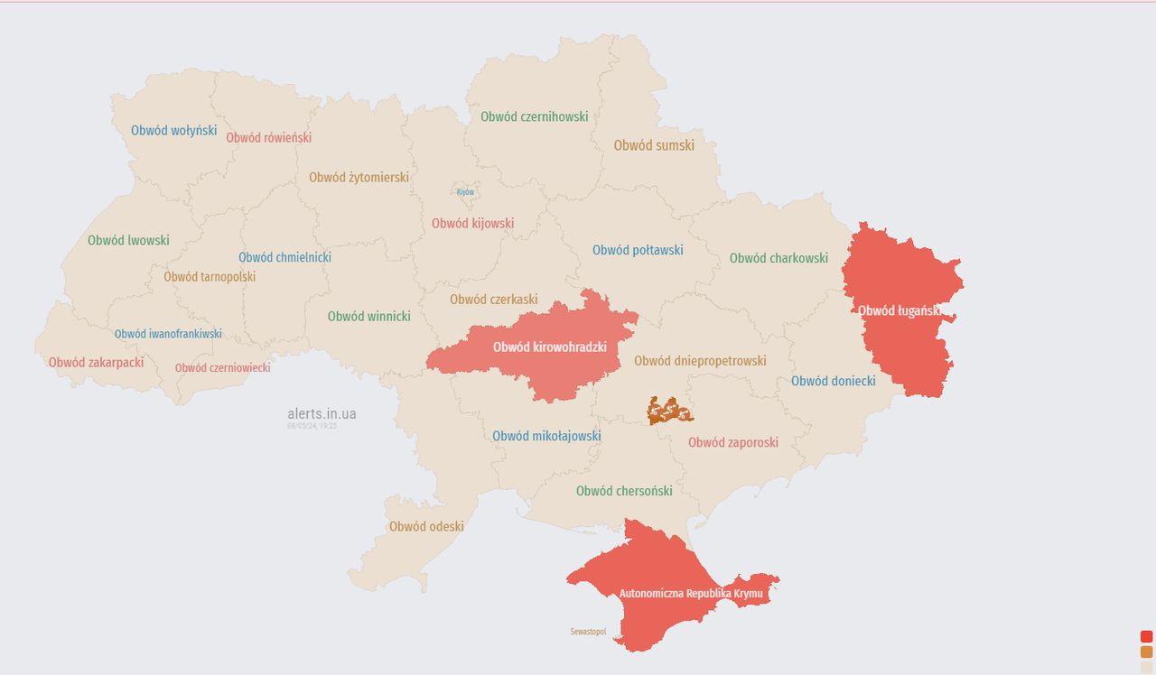 Mapa alarmów przeciwlotniczych w Ukrainie