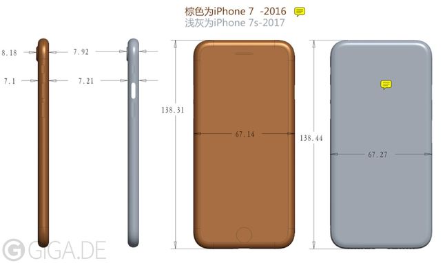 Porównanie wymiarów iPhone'a 7 i 7s