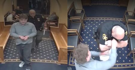 Zaatakował funkcjonariuszy i próbował uciec z sądu. Wszystko nagrały kamery
