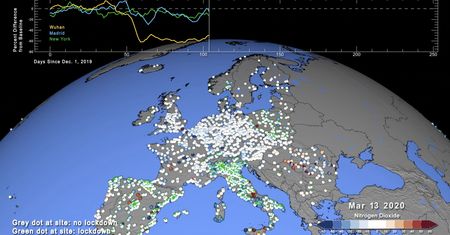 NASA: Mapa pokazuje jak zmniejszyło się zanieczyszczenie powietrza podczas pandemii