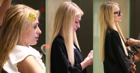 Nieumalowana Paris Hilton wstrzymuje łzy podczas wizyty u fryzjera (FOTO)