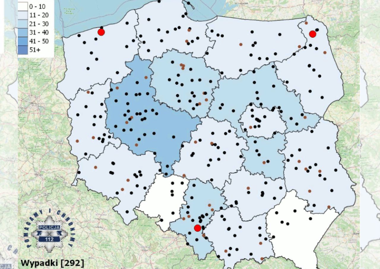 Tragiczny bilans wakacji. "Za każdym punktem zaznaczonym na mapie kryje się ludzka tragedia"