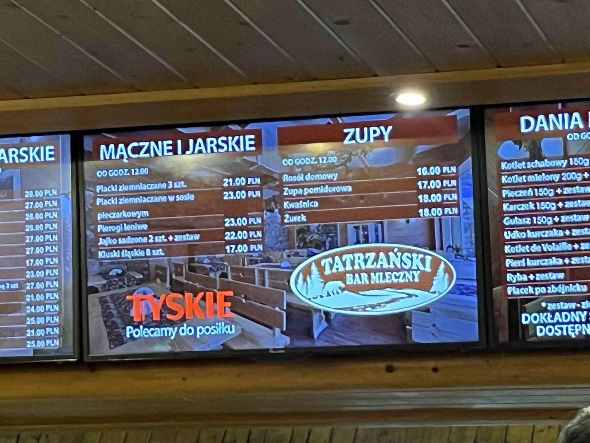 Propozycje dania dnia i menu w barze mlecznym w Zakopanem