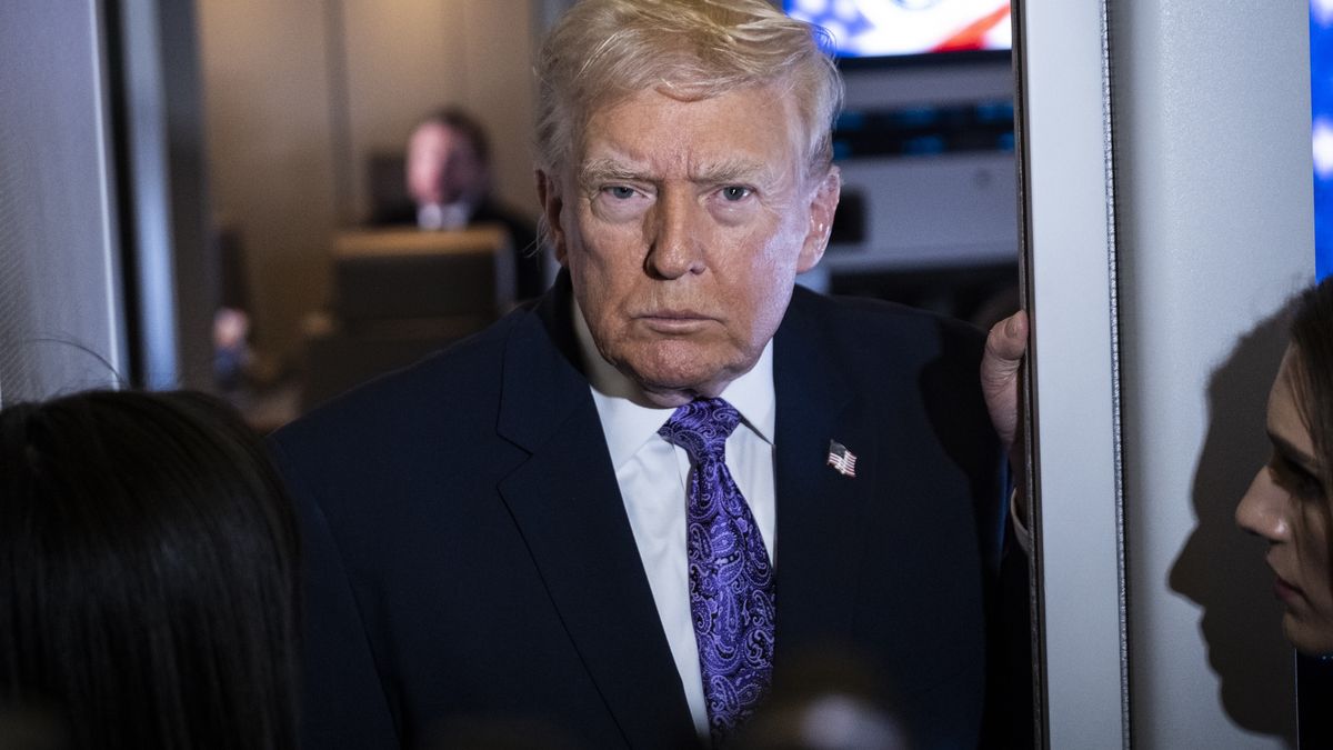 IN FLIGHT - NOVEMBER 30: President Donald Trump speaks to the press aboard Air Force One en-route to Washington, DC on November 30, 2025. The first family is returning to Washington, DC after spending the Thanksgiving holiday at Mar-A-Lago Resort In Florida.  (Photo by Pete Marovich/Getty Images)