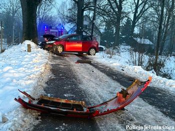 Rybnica: Młody kierowca bez uprawnień uderzył w drzewo. Trzech pasażerów trafiło do szpitala