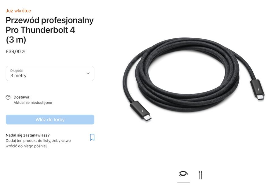 Profesjonalny kabel Apple za 839 zł