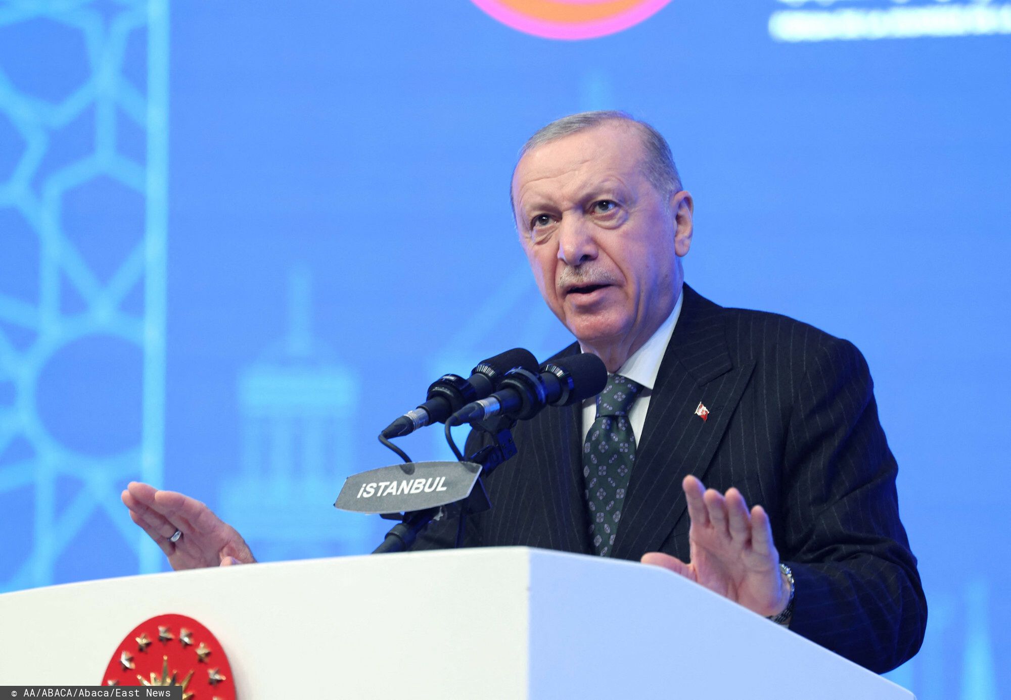 Temporary
ISTANBUL, TURKIYE - JUNE 20: (----EDITORIAL USE ONLY - MANDATORY CREDIT - 'TURKISH PRESIDENCY / MUSTAFA KAMACI / HANDOUT' - NO MARKETING NO ADVERTISING CAMPAIGNS - DISTRIBUTED AS A SERVICE TO CLIENTS----) Turkish President Recep Tayyip Erdogan gives a speech during the Organization of Islamic Cooperation Youth Forum at Halic University Congress Hall in Istanbul, Turkiye on June 20, 2025. Turkish Foreign Minister Hakan Fidan (2nd R) also attended the forum. Turkish Presidency / Mustafa Kamaci / Anadolu/ABACAPRESS.COM
AA/ABACA