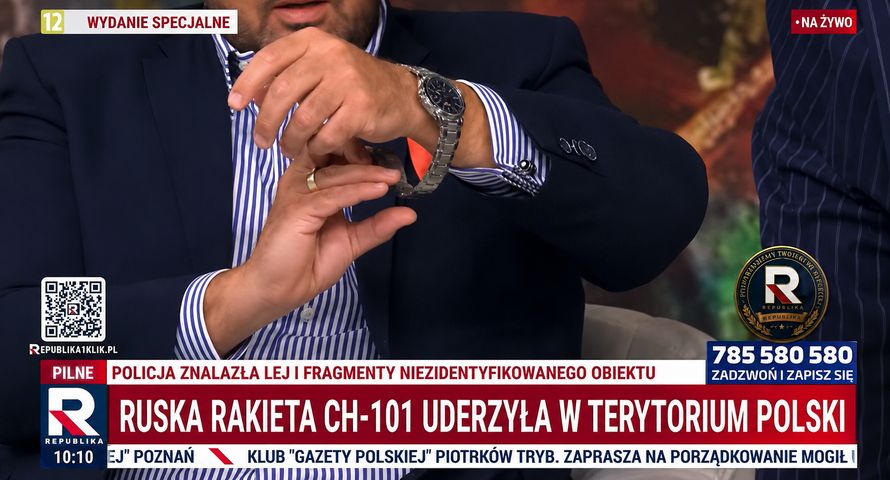 Na pasku informacje o rakiecie, na antenie promocja zegarka. Czy Republika złamała prawo?