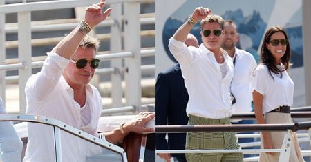 RZADKI WIDOK: Brad Pitt przyleciał na festiwal w Wenecji z młodszą o 27 LAT ukochaną. Pasują do siebie? (ZDJĘCIA)
