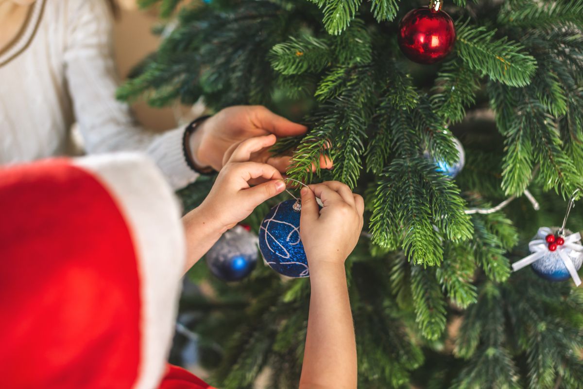 Decorating the Christmas tree.