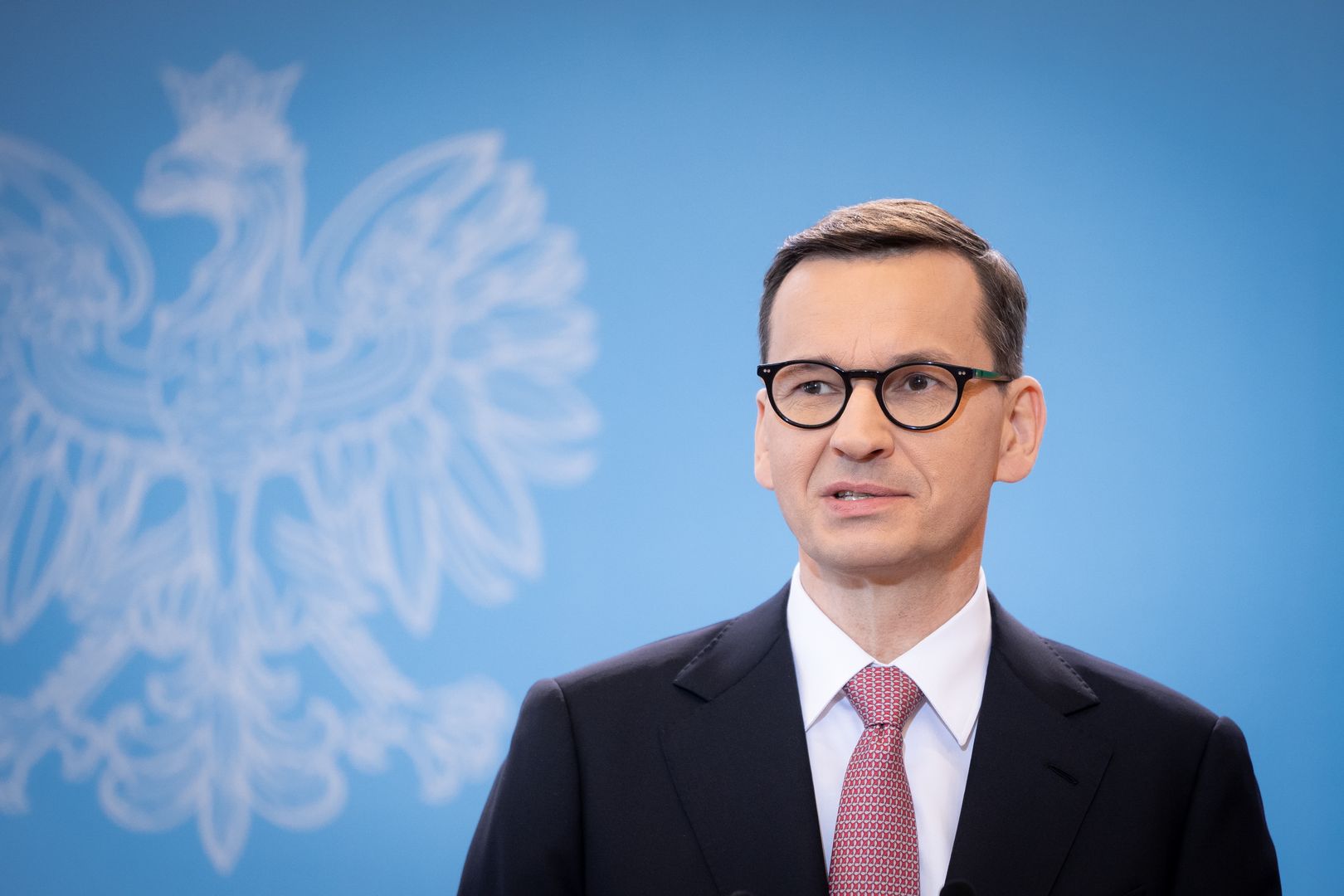 Polish Prime Minister Mateusz Morawiecki speaks during a joint press conference with Portuguese Prime Minister Antonio Costa, at the Chancellery in Warsaw, Poland on May 20, 2022 (Photo by Mateusz Wlodarczyk/NurPhoto via Getty Images)