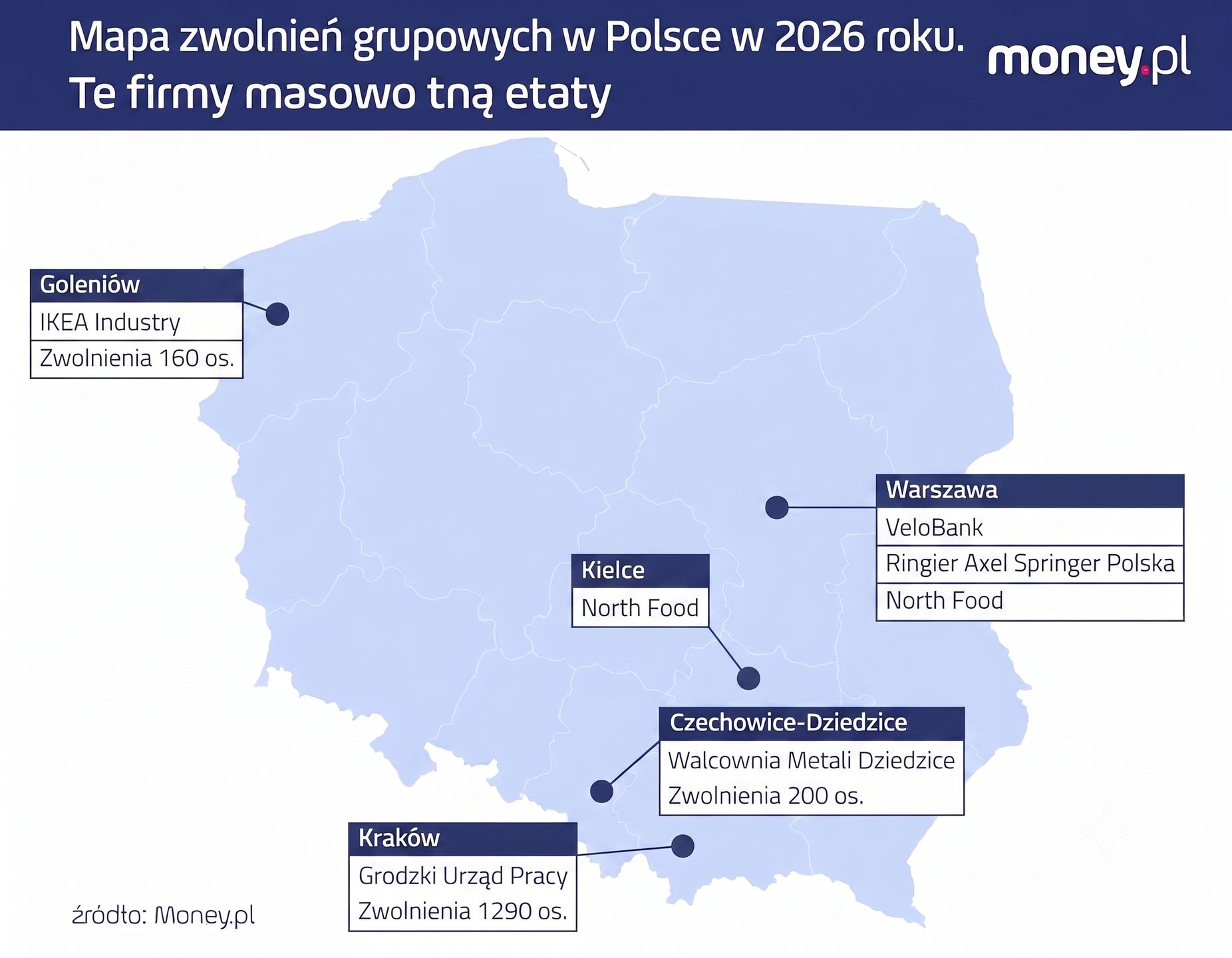 Mapa zwolnień w Polsce