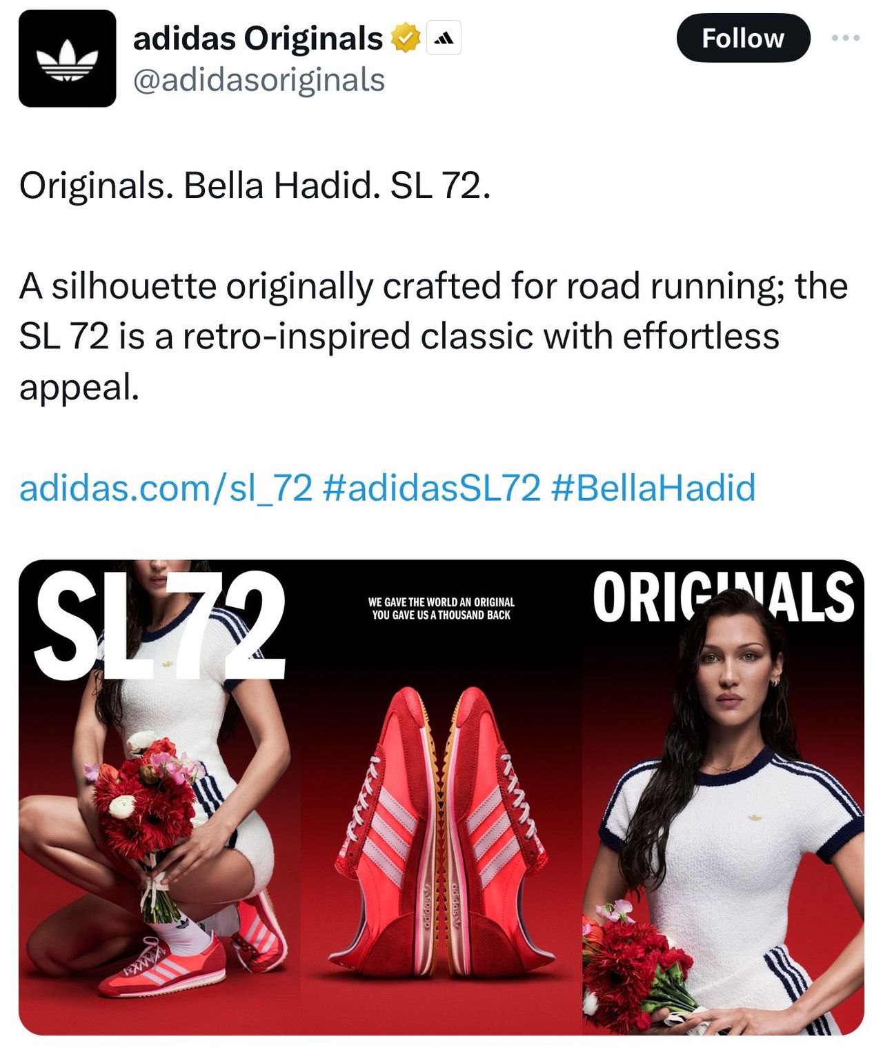 Adidas advertising campaign featuring Bella Hadid