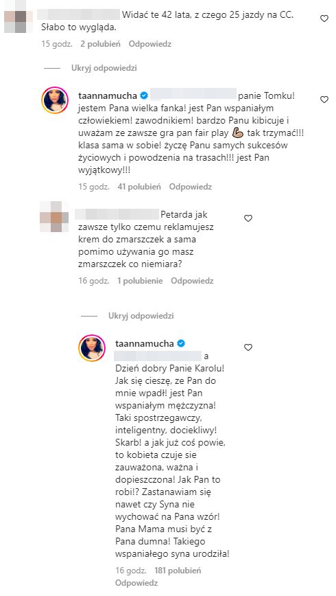 Komentarze na profilu Anny Muchy na Instagramie