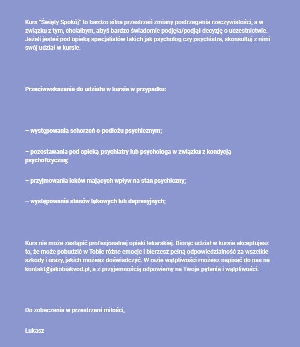 Kurs "Święty Spokój"
