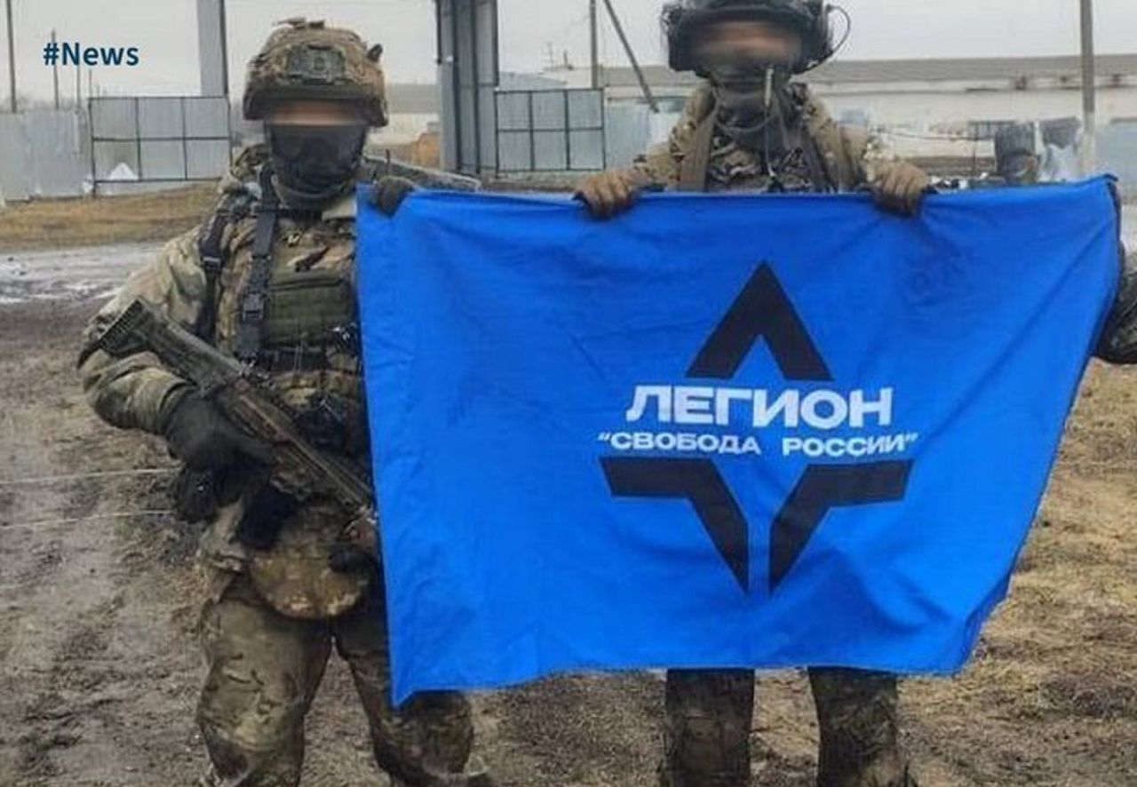 Soldiers from the Russian Liberty Legion. Their symbols are banned in Russia.