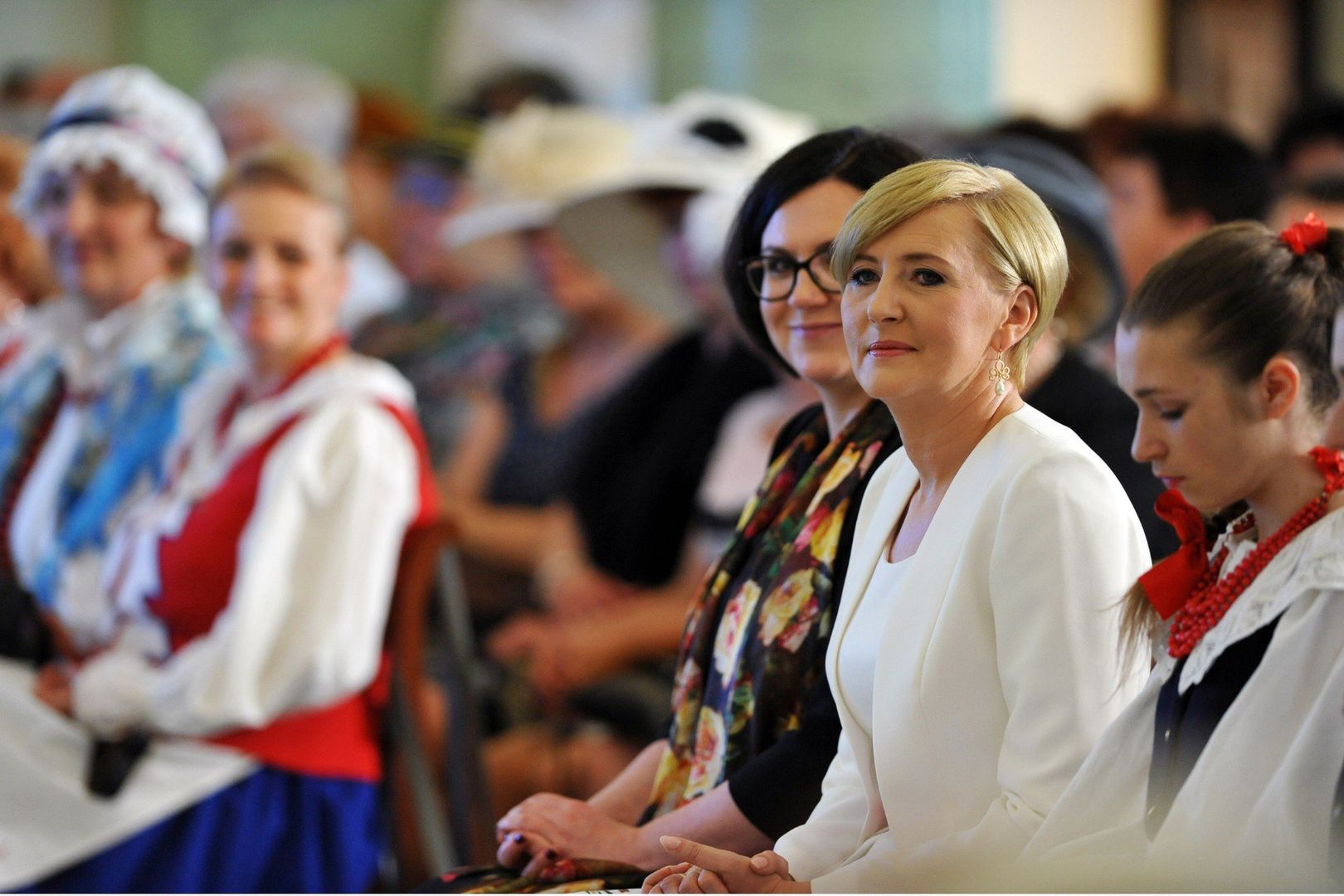 Pierwsza Dama Agata Kornhauser Duda wzięła udział w spotkaniu z okazji 150-lecia Kół Gospodyń Wiejskich w Pałacu Prezydenckim 13 maja 2016 roku.