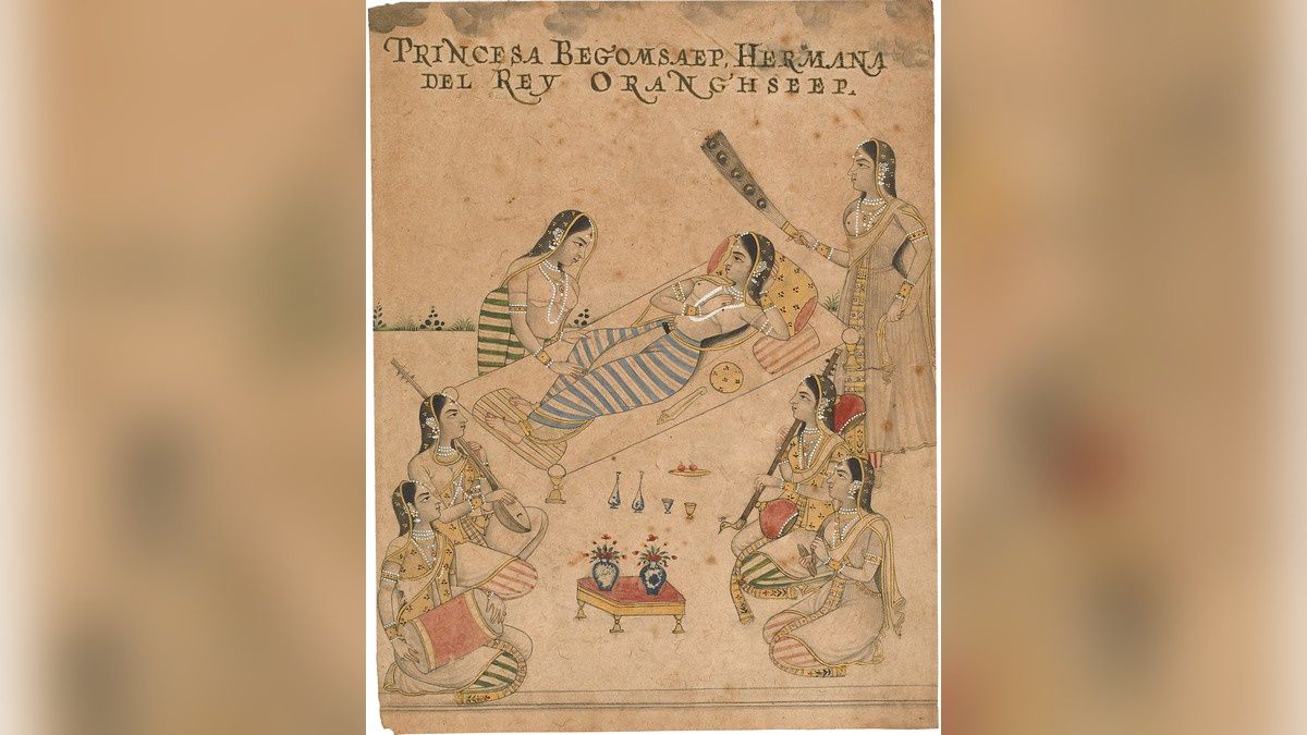Miniatura z około 1680–1700 roku; identyfikacja księżniczki z Zeb-un-Nissą jest niepewna.